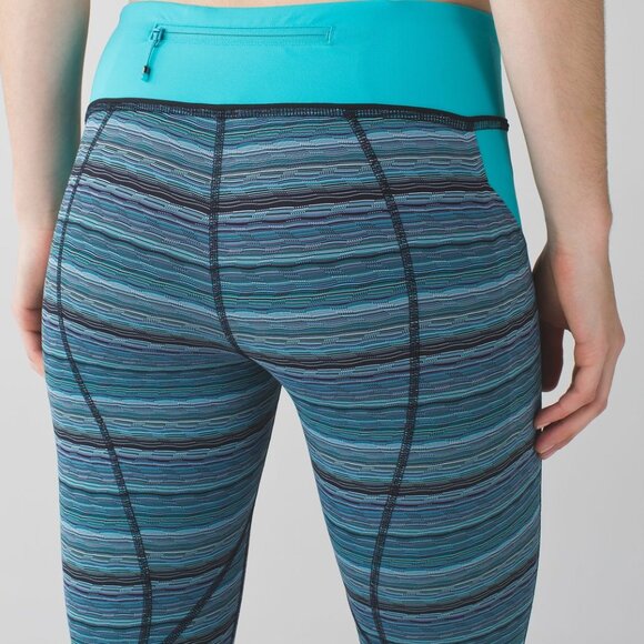 New! NWOT Lululemon Pace Rival Crop leggings / capris / run tights pockets, blue - Picture 3 of 11